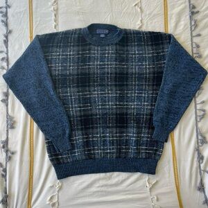 Vintage Blue Plaid Knit Men’s Sweater